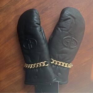 Goldbergh Black Mittens with Gold Chain Accent